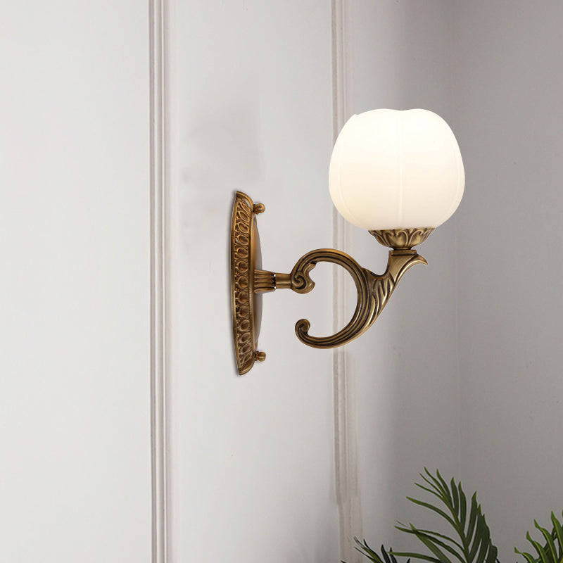 1 Head White Glass Wall Mounted Light Country Brass Blossom Tearoom Surface Wall Sconce Brass Clearhalo 'Wall Lamps & Sconces' 'Wall Lights' Lighting' 1687650