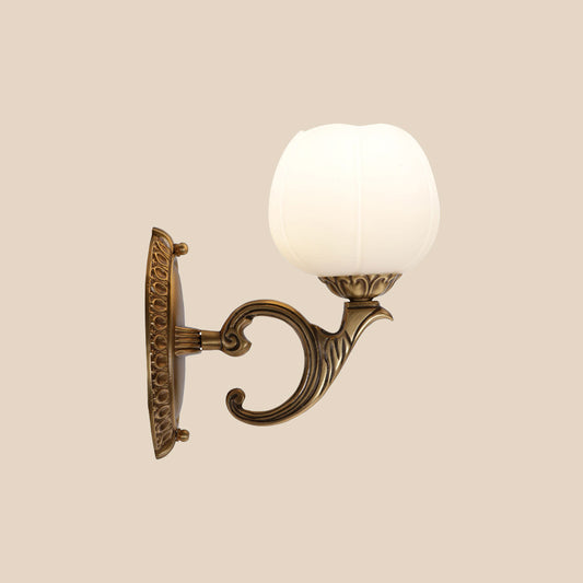 1 Head White Glass Wall Mounted Light Country Brass Blossom Tearoom Surface Wall Sconce Clearhalo 'Wall Lamps & Sconces' 'Wall Lights' Lighting' 1687651