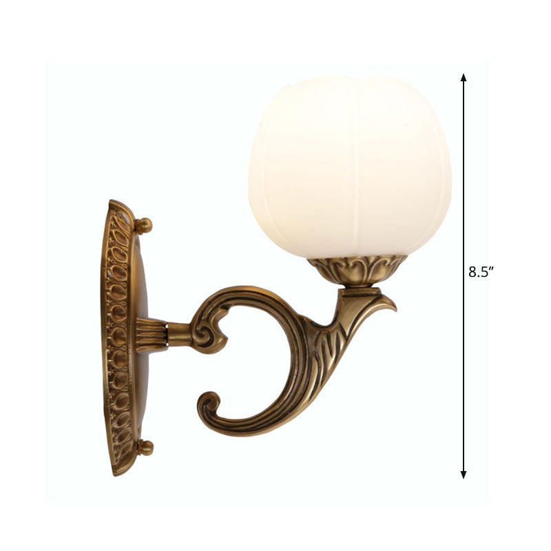 1 Head White Glass Wall Mounted Light Country Brass Blossom Tearoom Surface Wall Sconce Clearhalo 'Wall Lamps & Sconces' 'Wall Lights' Lighting' 1687653