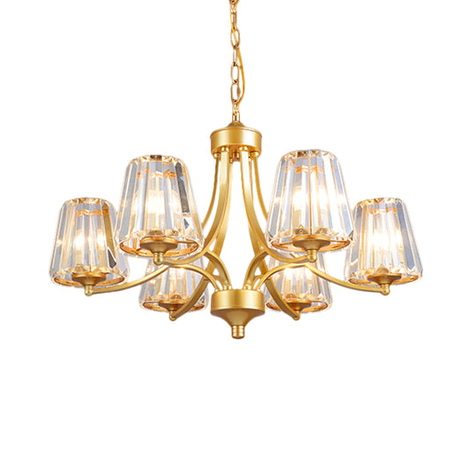 Conic Crystal Prisms Ceiling Lamp Minimalism 6-Light Gold Pendant Chandelier with Curvy Arm Clearhalo 'Ceiling Lights' 'Chandeliers' 'Modern Chandeliers' 'Modern' Lighting' 1687660