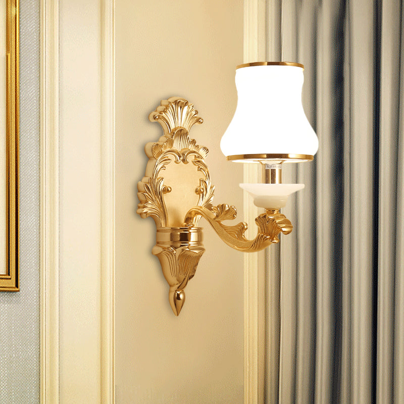 1/2-Light Wall Sconce Classic Jar Shape Milky Glass Wall Mounted Lighting in Yellow 1.0 Yellow Clearhalo 'Wall Lamps & Sconces' 'Wall Lights' Lighting' 1687707