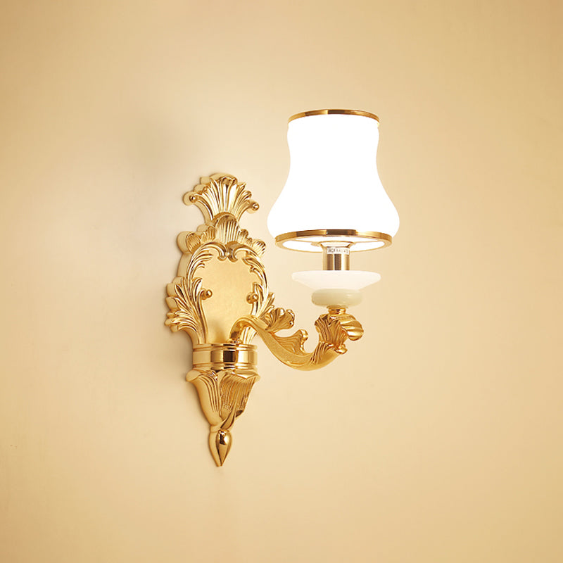 1/2-Light Wall Sconce Classic Jar Shape Milky Glass Wall Mounted Lighting in Yellow Clearhalo 'Wall Lamps & Sconces' 'Wall Lights' Lighting' 1687708