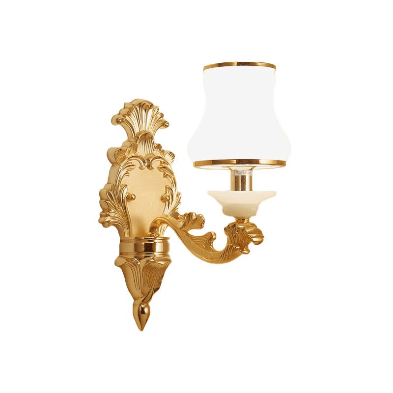 1/2-Light Wall Sconce Classic Jar Shape Milky Glass Wall Mounted Lighting in Yellow Clearhalo 'Wall Lamps & Sconces' 'Wall Lights' Lighting' 1687709