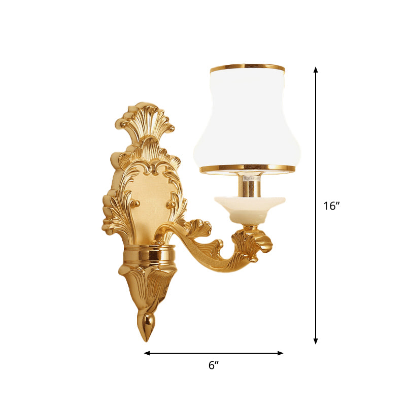 1/2-Light Wall Sconce Classic Jar Shape Milky Glass Wall Mounted Lighting in Yellow Clearhalo 'Wall Lamps & Sconces' 'Wall Lights' Lighting' 1687710