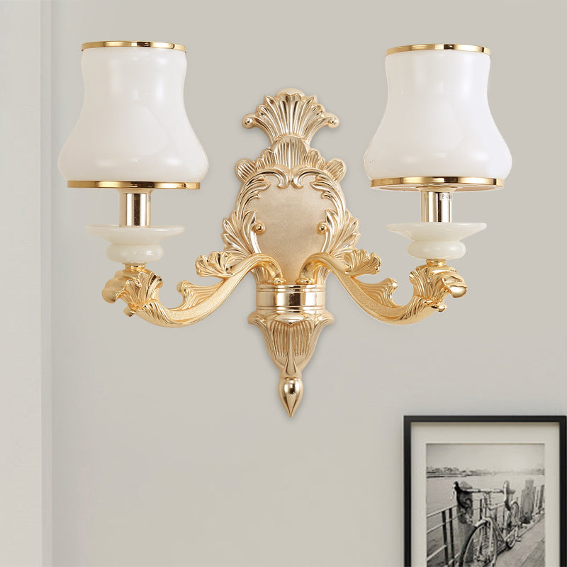 1/2-Light Wall Sconce Classic Jar Shape Milky Glass Wall Mounted Lighting in Yellow 2.0 Yellow Clearhalo 'Wall Lamps & Sconces' 'Wall Lights' Lighting' 1687711