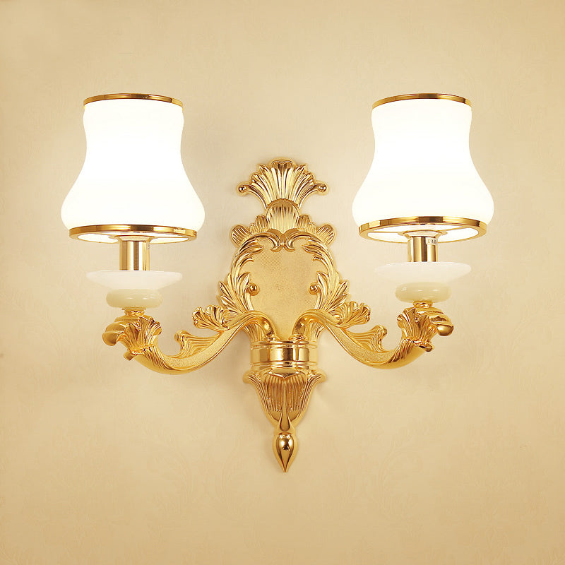 1/2-Light Wall Sconce Classic Jar Shape Milky Glass Wall Mounted Lighting in Yellow Clearhalo 'Wall Lamps & Sconces' 'Wall Lights' Lighting' 1687713