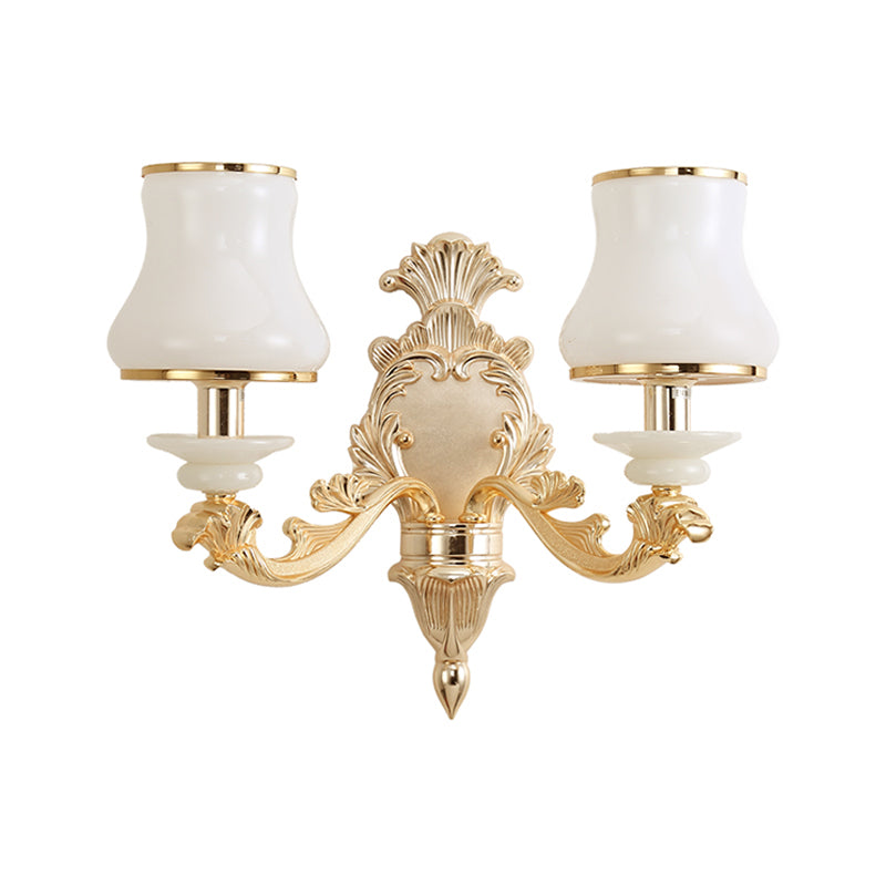 1/2-Light Wall Sconce Classic Jar Shape Milky Glass Wall Mounted Lighting in Yellow Clearhalo 'Wall Lamps & Sconces' 'Wall Lights' Lighting' 1687714