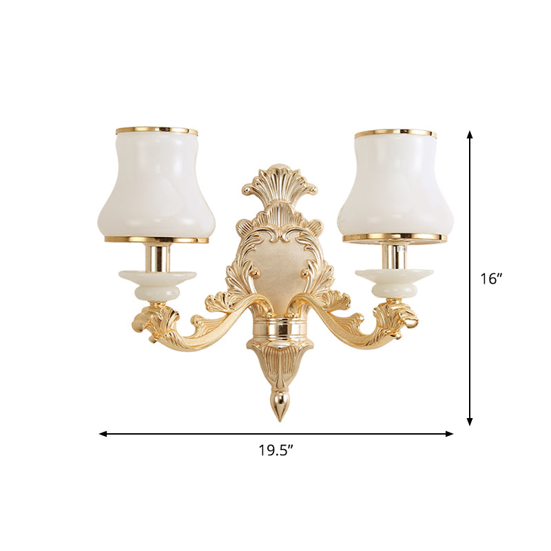 1/2-Light Wall Sconce Classic Jar Shape Milky Glass Wall Mounted Lighting in Yellow Clearhalo 'Wall Lamps & Sconces' 'Wall Lights' Lighting' 1687715