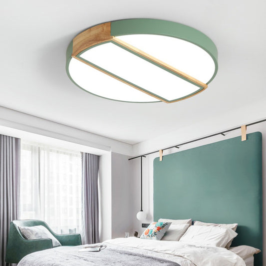 Nordic Circle LED Flush Mount Light with Acrylic Diffuser 12"/16"/19.5" Width LED Ceiling Lamp in Green/Grey/Pink/White for Baby Room Green Clearhalo 'Ceiling Lights' 'Close To Ceiling Lights' 'Close to ceiling' 'Flush mount' Lighting' 168772