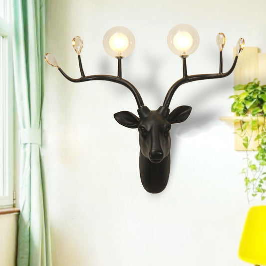 1-Bulb Elk Head Wall Lighting Vintage White/Black Resin Sconce Light Fixture with Modo Clear Glass Shade Clearhalo 'Wall Lamps & Sconces' 'Wall Lights' Lighting' 1687737