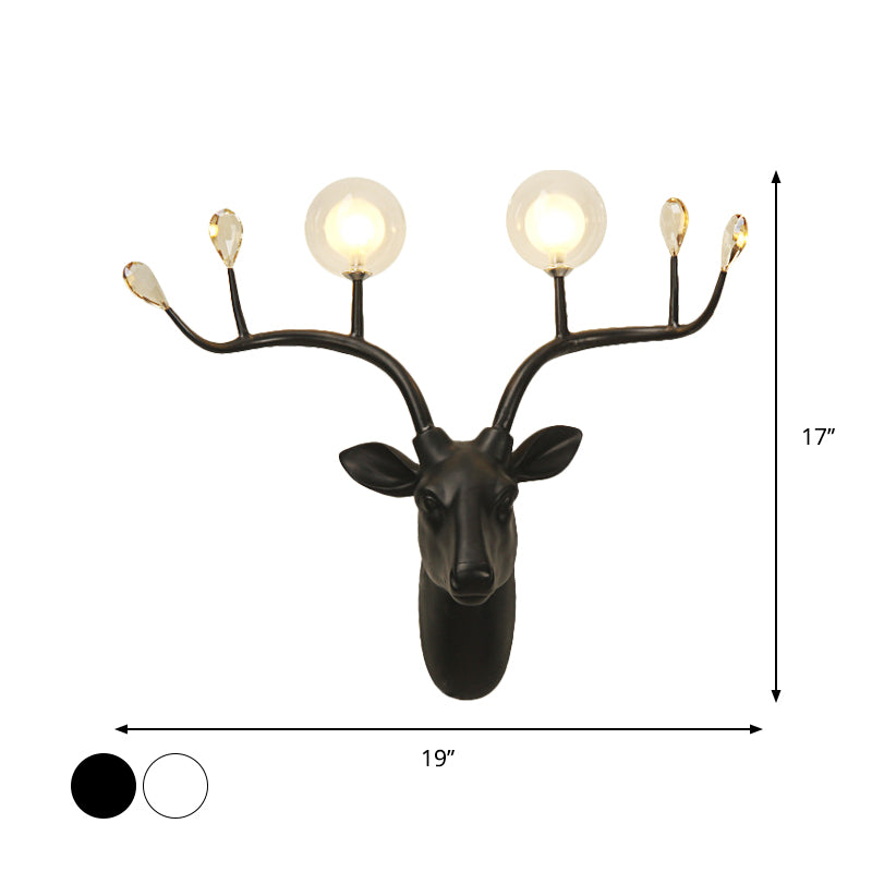 1-Bulb Elk Head Wall Lighting Vintage White/Black Resin Sconce Light Fixture with Modo Clear Glass Shade Clearhalo 'Wall Lamps & Sconces' 'Wall Lights' Lighting' 1687739