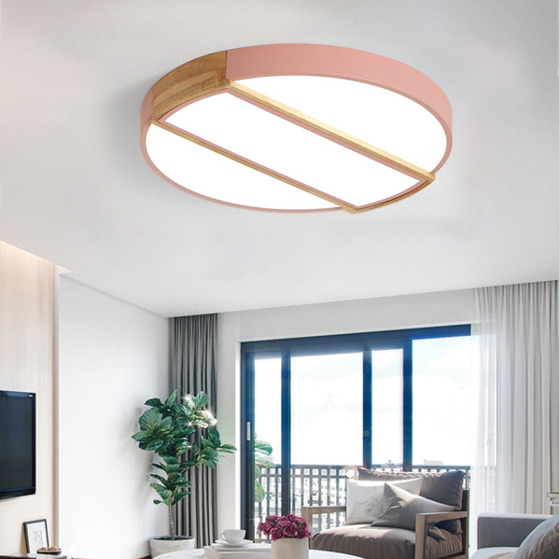 Nordic Circle LED Flush Mount Light with Acrylic Diffuser 12"/16"/19.5" Width LED Ceiling Lamp in Green/Grey/Pink/White for Baby Room Pink Clearhalo 'Ceiling Lights' 'Close To Ceiling Lights' 'Close to ceiling' 'Flush mount' Lighting' 168774