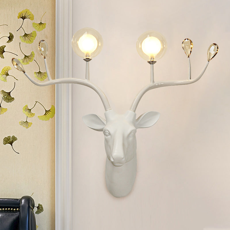 1-Bulb Elk Head Wall Lighting Vintage White/Black Resin Sconce Light Fixture with Modo Clear Glass Shade White Clearhalo 'Wall Lamps & Sconces' 'Wall Lights' Lighting' 1687740