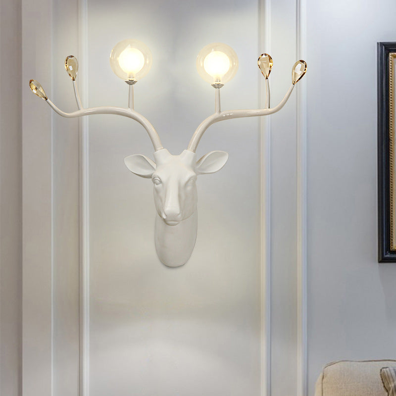 1-Bulb Elk Head Wall Lighting Vintage White/Black Resin Sconce Light Fixture with Modo Clear Glass Shade Clearhalo 'Wall Lamps & Sconces' 'Wall Lights' Lighting' 1687741