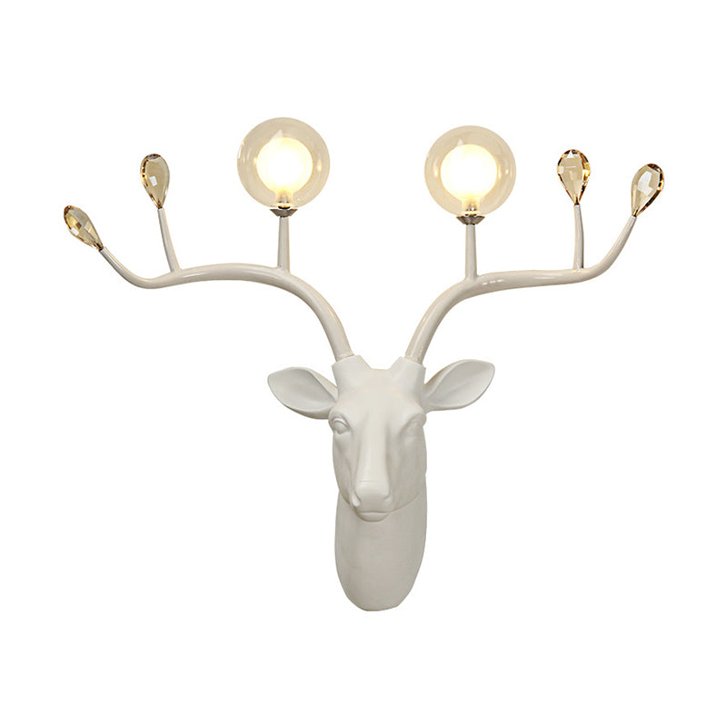 1-Bulb Elk Head Wall Lighting Vintage White/Black Resin Sconce Light Fixture with Modo Clear Glass Shade Clearhalo 'Wall Lamps & Sconces' 'Wall Lights' Lighting' 1687743