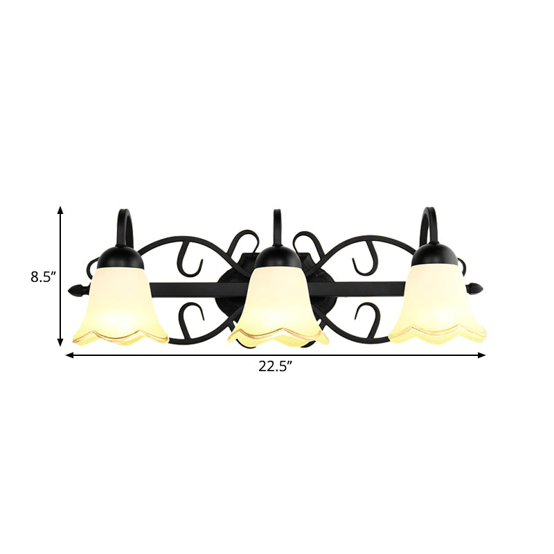 Flower Bathroom Wall Lighting Traditional Frosted Glass 2/3-Head Black Wall Light Sconce with Gooseneck Arm Clearhalo 'Wall Lamps & Sconces' 'Wall Lights' Lighting' 1687808