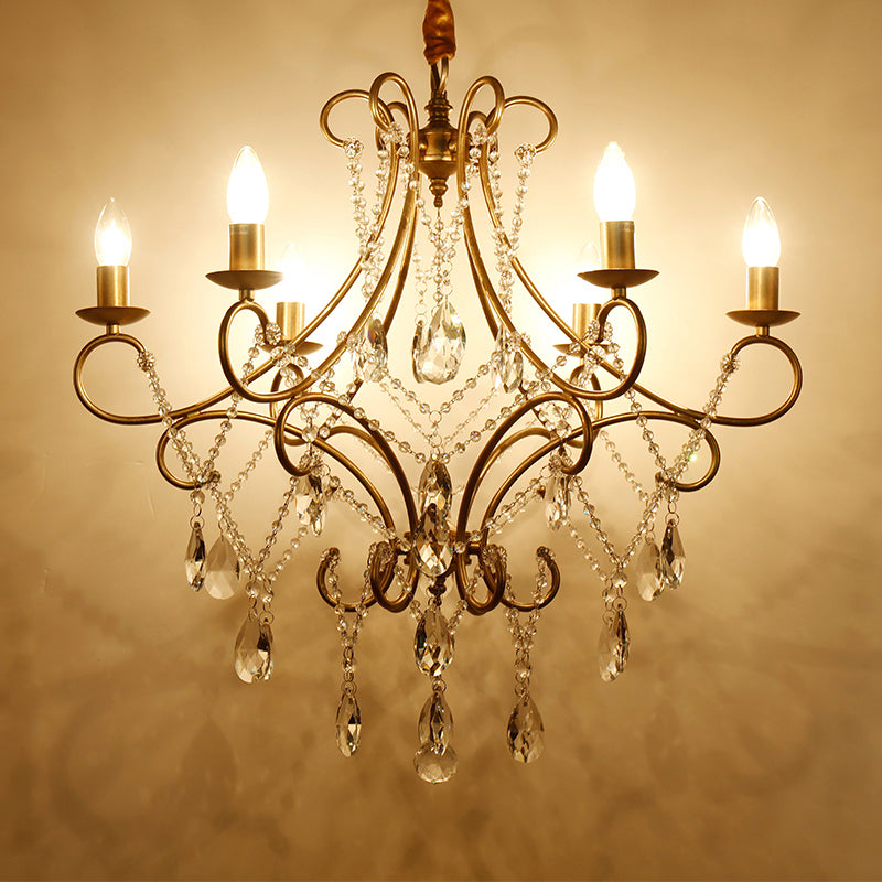 Candlestick Chandelier Lamp Contemporary Metal 6 Lights Gold Ceiling Pendant with Crystal Accent Clearhalo 'Ceiling Lights' 'Chandeliers' 'Modern Chandeliers' 'Modern' Lighting' 1687832