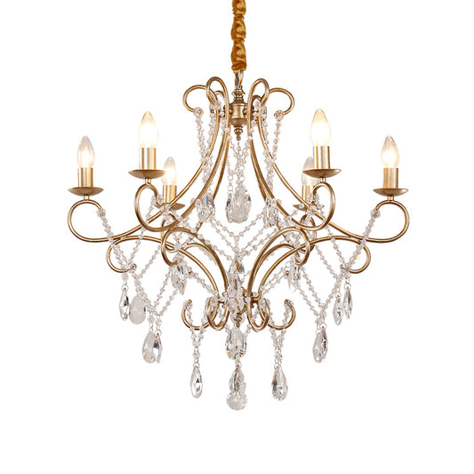 Candlestick Chandelier Lamp Contemporary Metal 6 Lights Gold Ceiling Pendant with Crystal Accent Clearhalo 'Ceiling Lights' 'Chandeliers' 'Modern Chandeliers' 'Modern' Lighting' 1687833