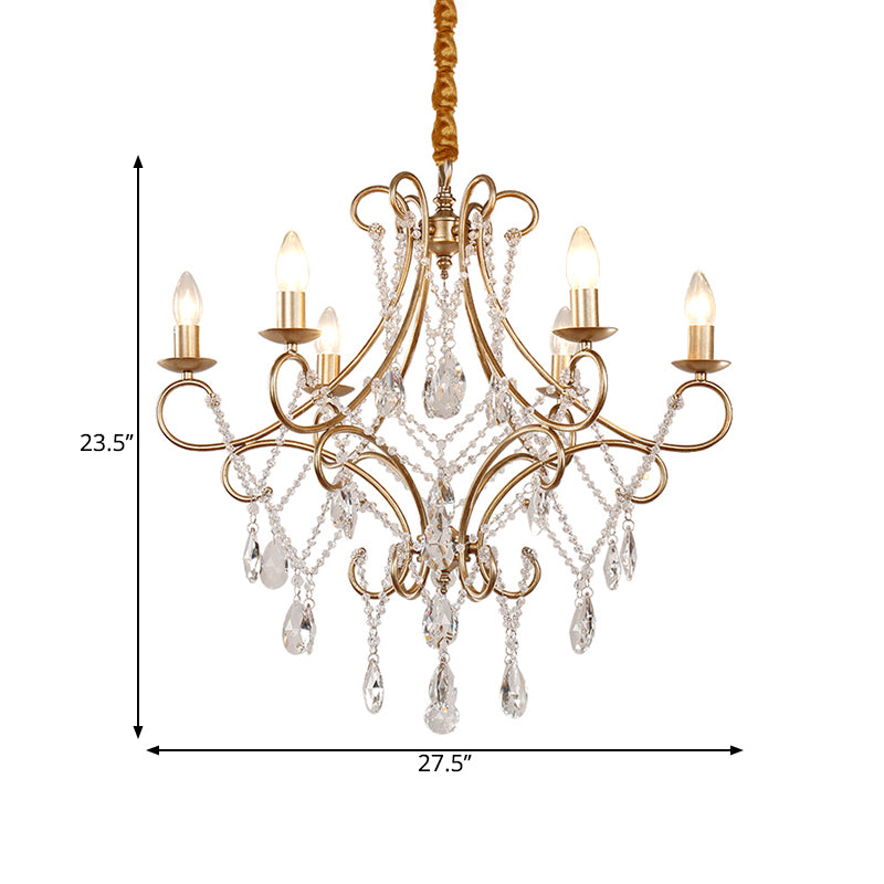 Candlestick Chandelier Lamp Contemporary Metal 6 Lights Gold Ceiling Pendant with Crystal Accent Clearhalo 'Ceiling Lights' 'Chandeliers' 'Modern Chandeliers' 'Modern' Lighting' 1687834