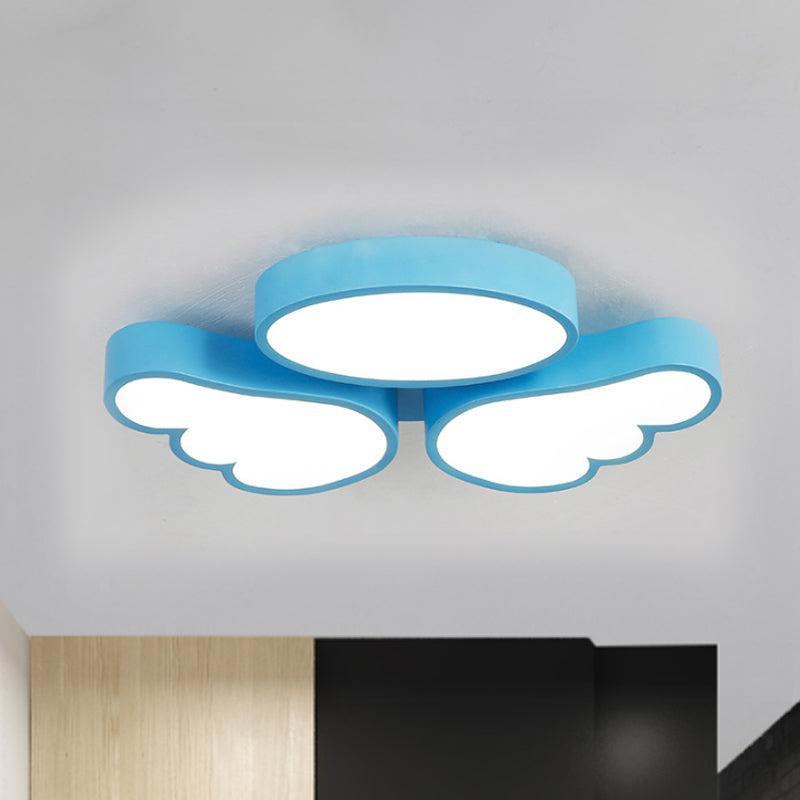 Round and Wing Flush Ceiling Light Cartoon Acrylic White/Pink/Blue LED Flushmount Lighting for Bedroom Blue Clearhalo 'Ceiling Lights' 'Close To Ceiling Lights' 'Close to ceiling' 'Flush mount' Lighting' 1687847