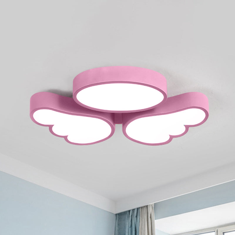 Round and Wing Flush Ceiling Light Cartoon Acrylic White/Pink/Blue LED Flushmount Lighting for Bedroom Pink Clearhalo 'Ceiling Lights' 'Close To Ceiling Lights' 'Close to ceiling' 'Flush mount' Lighting' 1687851