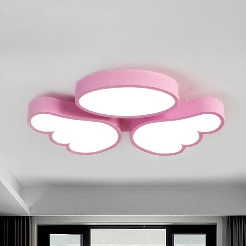 Round and Wing Flush Ceiling Light Cartoon Acrylic White/Pink/Blue LED Flushmount Lighting for Bedroom Clearhalo 'Ceiling Lights' 'Close To Ceiling Lights' 'Close to ceiling' 'Flush mount' Lighting' 1687853