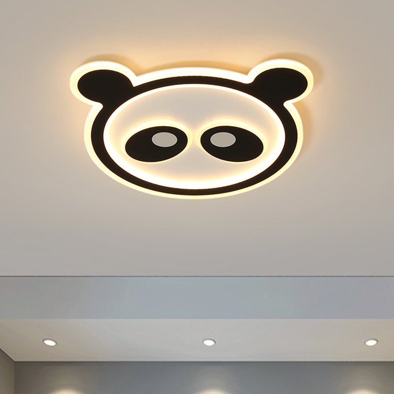 Acrylic Panda Ceiling Lighting Cartoon LED Black Flush Mount Light for Kids Bedroom, Warm/White Light Black Clearhalo 'Ceiling Lights' 'Close To Ceiling Lights' 'Close to ceiling' 'Flush mount' Lighting' 1687864