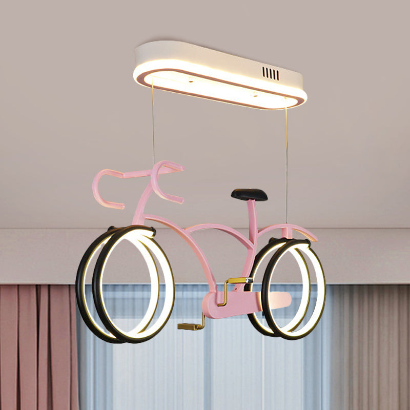 Silver/Pink/Blue Bike Chandelier Light Cartoon LED Metallic Hanging Lighting for Kids Bedroom Clearhalo 'Ceiling Lights' 'Chandeliers' Lighting' options 1687872