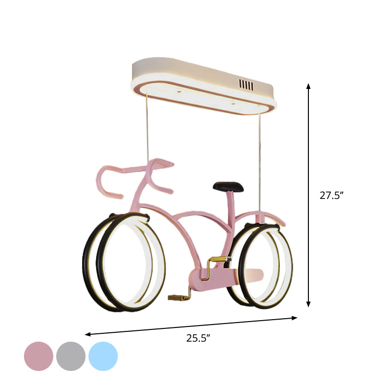 Silver/Pink/Blue Bike Chandelier Light Cartoon LED Metallic Hanging Lighting for Kids Bedroom Clearhalo 'Ceiling Lights' 'Chandeliers' Lighting' options 1687875