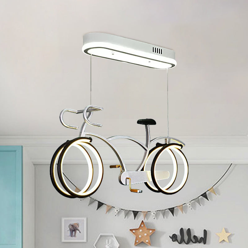 Silver/Pink/Blue Bike Chandelier Light Cartoon LED Metallic Hanging Lighting for Kids Bedroom Clearhalo 'Ceiling Lights' 'Chandeliers' Lighting' options 1687877