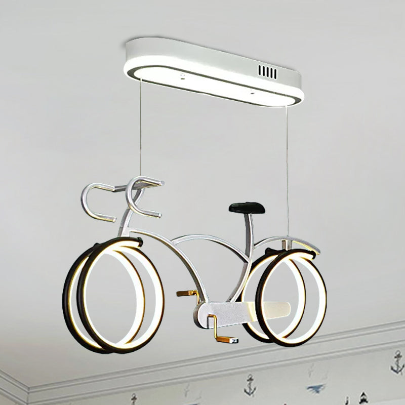 Silver/Pink/Blue Bike Chandelier Light Cartoon LED Metallic Hanging Lighting for Kids Bedroom Clearhalo 'Ceiling Lights' 'Chandeliers' Lighting' options 1687878