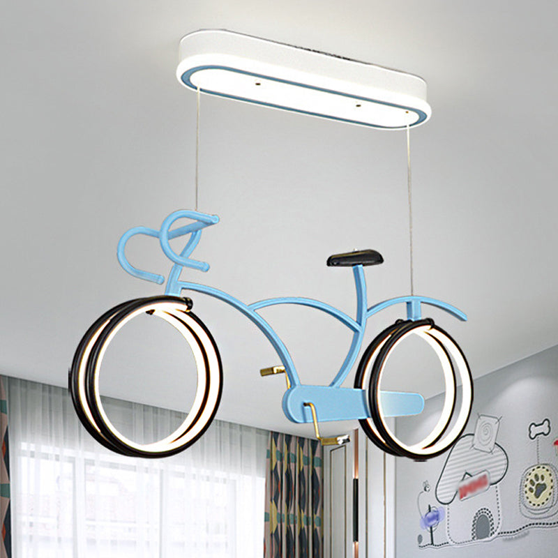 Silver/Pink/Blue Bike Chandelier Light Cartoon LED Metallic Hanging Lighting for Kids Bedroom Clearhalo 'Ceiling Lights' 'Chandeliers' Lighting' options 1687880