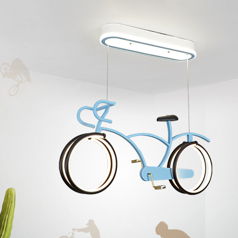 Silver/Pink/Blue Bike Chandelier Light Cartoon LED Metallic Hanging Lighting for Kids Bedroom Clearhalo 'Ceiling Lights' 'Chandeliers' Lighting' options 1687881