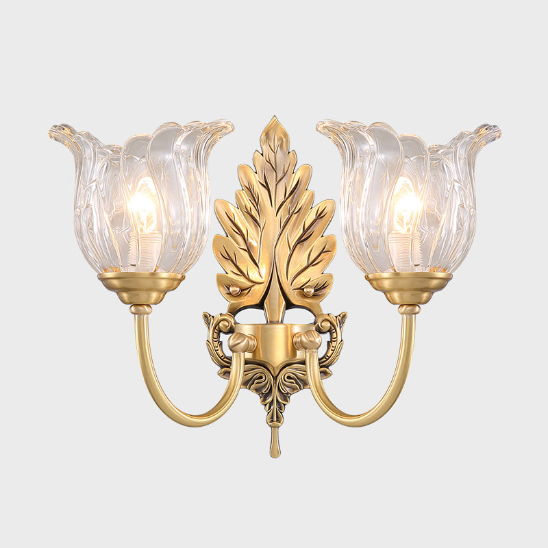 Bloom Living Room Wall Mount Light Classic Clear Fluted Glass 1/2 Heads Gold Wall Sconce Lighting Clearhalo 'Wall Lamps & Sconces' 'Wall Lights' Lighting' 1687910