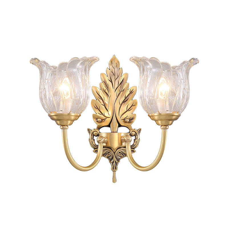 Bloom Living Room Wall Mount Light Classic Clear Fluted Glass 1/2 Heads Gold Wall Sconce Lighting Clearhalo 'Wall Lamps & Sconces' 'Wall Lights' Lighting' 1687911