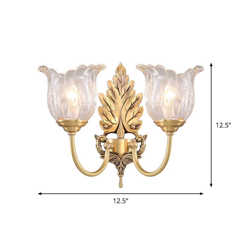 Bloom Living Room Wall Mount Light Classic Clear Fluted Glass 1/2 Heads Gold Wall Sconce Lighting Clearhalo 'Wall Lamps & Sconces' 'Wall Lights' Lighting' 1687912