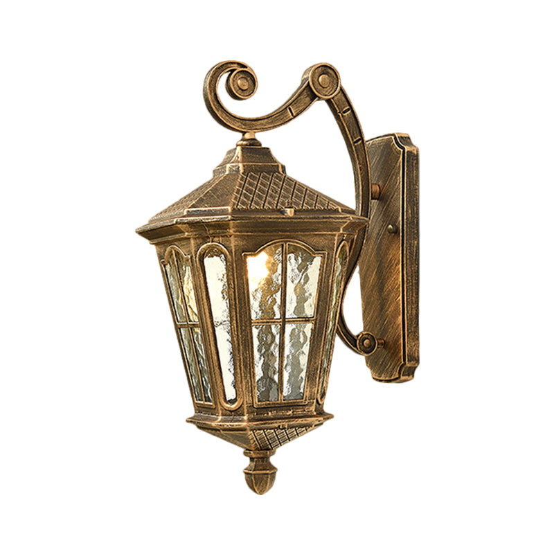 Lantern Porch Wall Lighting Traditional Dimpled Glass 9.5"/12" W 1-Bulb Black/Brass Wall Mounted Light, Up/Down Clearhalo 'Art deco wall lights' 'Cast Iron' 'Glass' 'Industrial wall lights' 'Industrial' 'Middle century wall lights' 'Modern' 'Rustic wall lights' 'Tiffany' 'Traditional wall lights' 'Wall Lamps & Sconces' 'Wall Lights' Lighting' 1687935