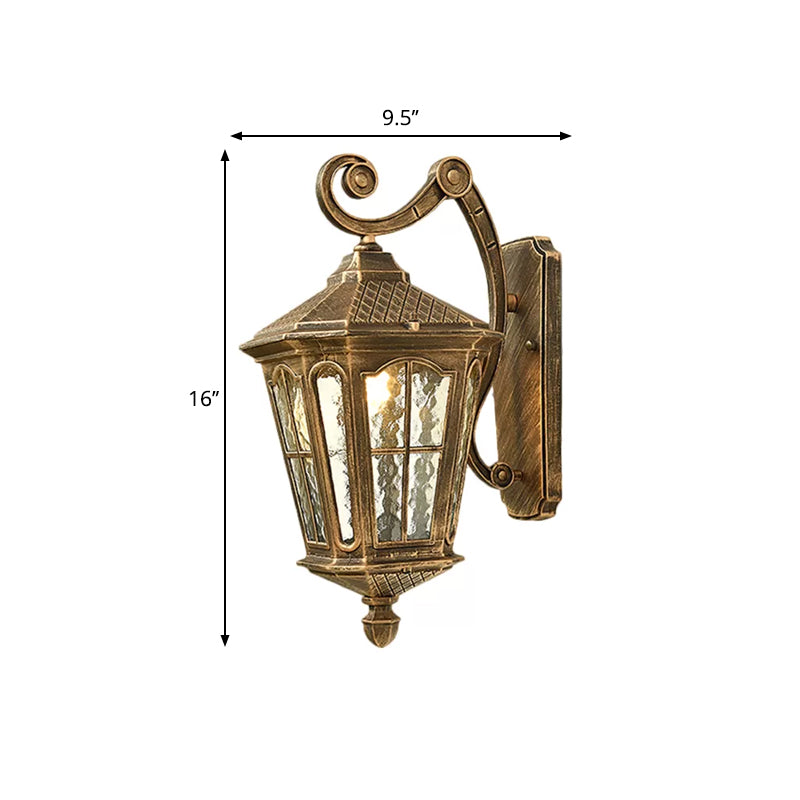 Lantern Porch Wall Lighting Traditional Dimpled Glass 9.5"/12" W 1-Bulb Black/Brass Wall Mounted Light, Up/Down Clearhalo 'Art deco wall lights' 'Cast Iron' 'Glass' 'Industrial wall lights' 'Industrial' 'Middle century wall lights' 'Modern' 'Rustic wall lights' 'Tiffany' 'Traditional wall lights' 'Wall Lamps & Sconces' 'Wall Lights' Lighting' 1687936