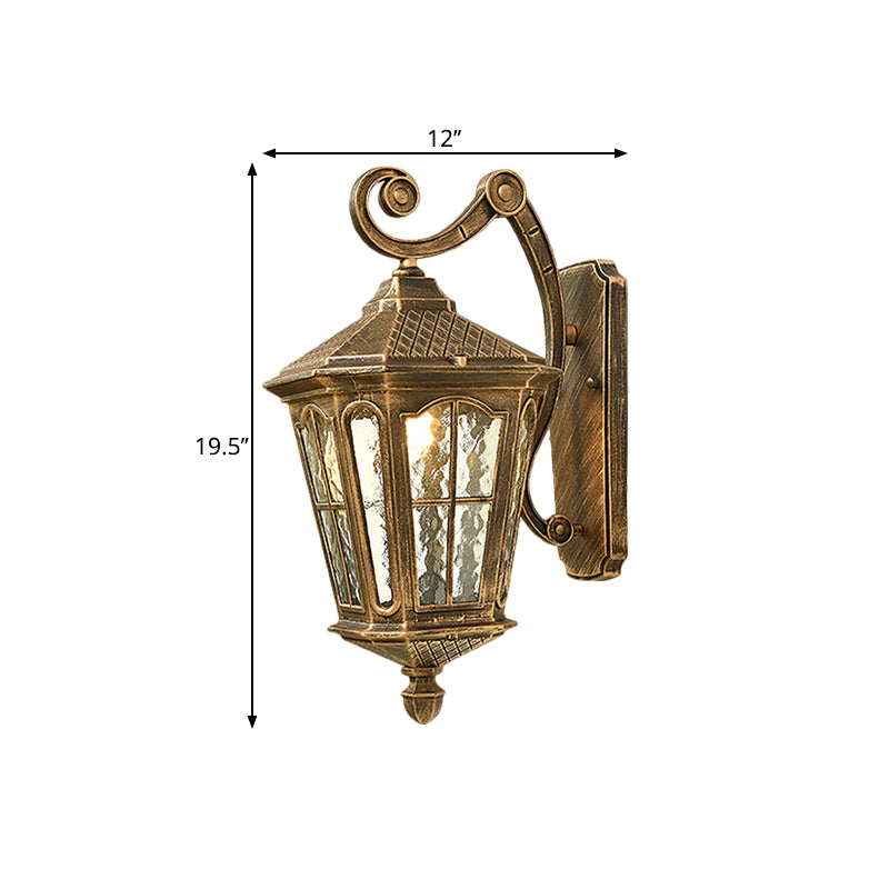 Lantern Porch Wall Lighting Traditional Dimpled Glass 9.5"/12" W 1-Bulb Black/Brass Wall Mounted Light, Up/Down Clearhalo 'Art deco wall lights' 'Cast Iron' 'Glass' 'Industrial wall lights' 'Industrial' 'Middle century wall lights' 'Modern' 'Rustic wall lights' 'Tiffany' 'Traditional wall lights' 'Wall Lamps & Sconces' 'Wall Lights' Lighting' 1687937