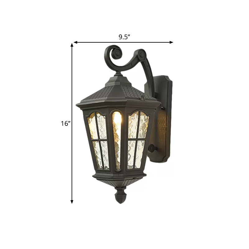 Lantern Porch Wall Lighting Traditional Dimpled Glass 9.5"/12" W 1-Bulb Black/Brass Wall Mounted Light, Up/Down Clearhalo 'Art deco wall lights' 'Cast Iron' 'Glass' 'Industrial wall lights' 'Industrial' 'Middle century wall lights' 'Modern' 'Rustic wall lights' 'Tiffany' 'Traditional wall lights' 'Wall Lamps & Sconces' 'Wall Lights' Lighting' 1687942