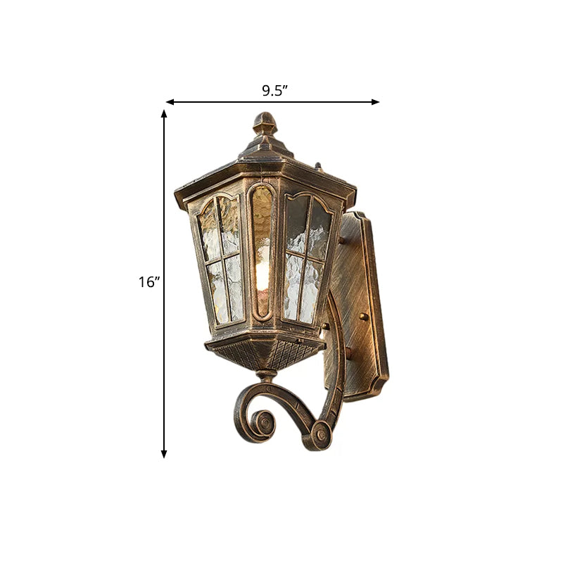 Lantern Porch Wall Lighting Traditional Dimpled Glass 9.5"/12" W 1-Bulb Black/Brass Wall Mounted Light, Up/Down Clearhalo 'Art deco wall lights' 'Cast Iron' 'Glass' 'Industrial wall lights' 'Industrial' 'Middle century wall lights' 'Modern' 'Rustic wall lights' 'Tiffany' 'Traditional wall lights' 'Wall Lamps & Sconces' 'Wall Lights' Lighting' 1687948
