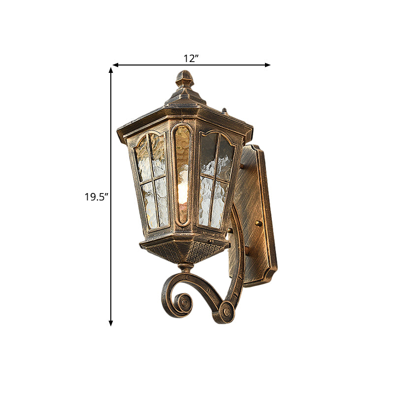 Lantern Porch Wall Lighting Traditional Dimpled Glass 9.5"/12" W 1-Bulb Black/Brass Wall Mounted Light, Up/Down Clearhalo 'Art deco wall lights' 'Cast Iron' 'Glass' 'Industrial wall lights' 'Industrial' 'Middle century wall lights' 'Modern' 'Rustic wall lights' 'Tiffany' 'Traditional wall lights' 'Wall Lamps & Sconces' 'Wall Lights' Lighting' 1687949