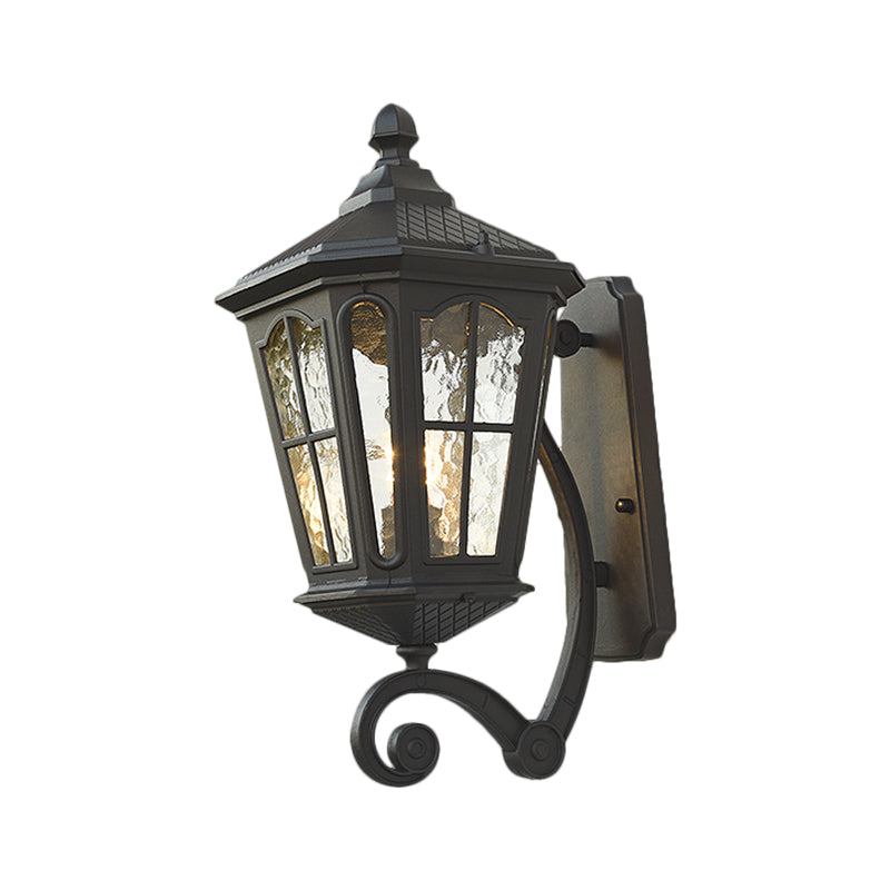 Lantern Porch Wall Lighting Traditional Dimpled Glass 9.5"/12" W 1-Bulb Black/Brass Wall Mounted Light, Up/Down Clearhalo 'Art deco wall lights' 'Cast Iron' 'Glass' 'Industrial wall lights' 'Industrial' 'Middle century wall lights' 'Modern' 'Rustic wall lights' 'Tiffany' 'Traditional wall lights' 'Wall Lamps & Sconces' 'Wall Lights' Lighting' 1687953