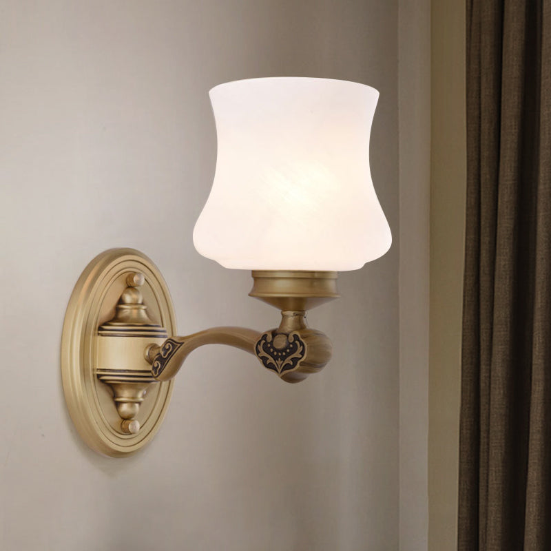 1 Bulb Surface Wall Sconce Country Urn Milky Glass Wall Lighting Ideas in Brass for Bedroom Brass Clearhalo 'Wall Lamps & Sconces' 'Wall Lights' Lighting' 1687974