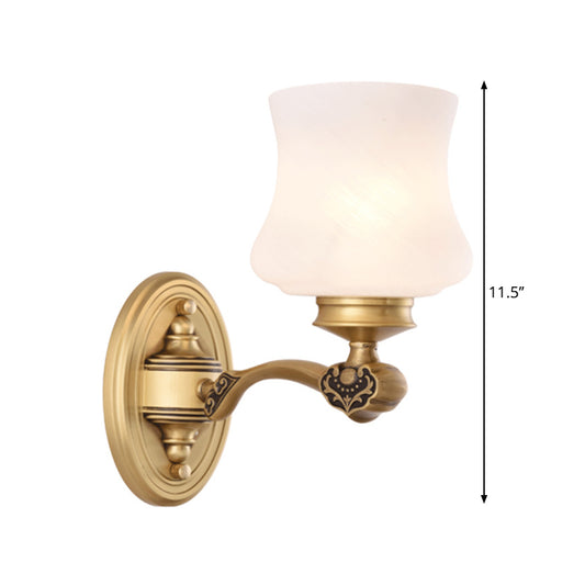 1 Bulb Surface Wall Sconce Country Urn Milky Glass Wall Lighting Ideas in Brass for Bedroom Clearhalo 'Wall Lamps & Sconces' 'Wall Lights' Lighting' 1687977