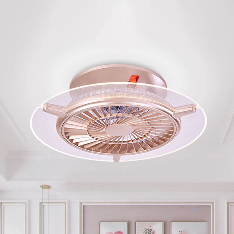 22" Wide Pink Round Ceiling Fan Light Modern LED Metal Semi Mount Lighting for Living Room Pink Clearhalo 'Ceiling Fans with Lights' 'Ceiling Fans' 'Kids Ceiling Fans' 'Kids' Lighting' 1687982