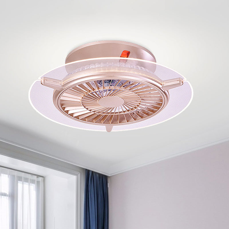 22" Wide Pink Round Ceiling Fan Light Modern LED Metal Semi Mount Lighting for Living Room Clearhalo 'Ceiling Fans with Lights' 'Ceiling Fans' 'Kids Ceiling Fans' 'Kids' Lighting' 1687983