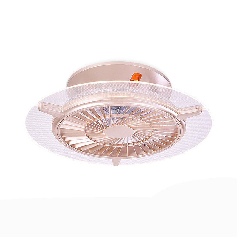 22" Wide Pink Round Ceiling Fan Light Modern LED Metal Semi Mount Lighting for Living Room Clearhalo 'Ceiling Fans with Lights' 'Ceiling Fans' 'Kids Ceiling Fans' 'Kids' Lighting' 1687984