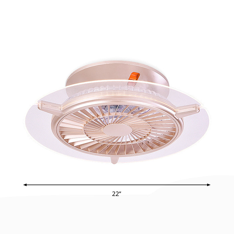 22" Wide Pink Round Ceiling Fan Light Modern LED Metal Semi Mount Lighting for Living Room Clearhalo 'Ceiling Fans with Lights' 'Ceiling Fans' 'Kids Ceiling Fans' 'Kids' Lighting' 1687985