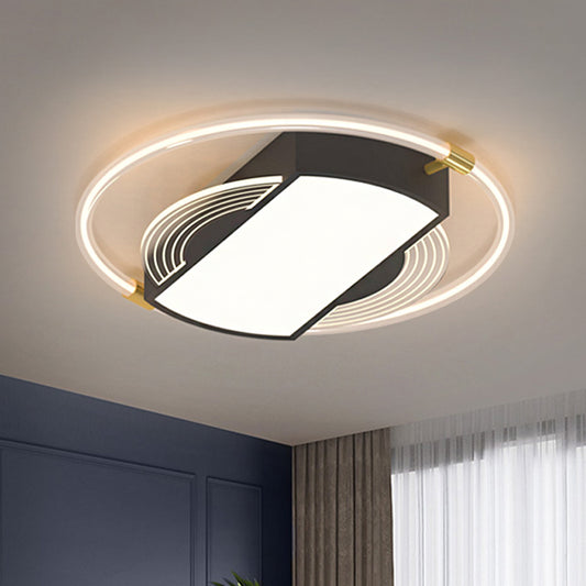 Rectangle and Ring Acrylic Flush Mount Modernism LED Black Flush Light Fixture for Bedroom Black Clearhalo 'Ceiling Lights' 'Close To Ceiling Lights' 'Close to ceiling' 'Flush mount' Lighting' 1687986